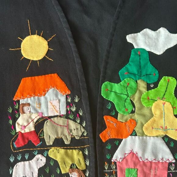 Vintage Cuyamuna Folk Art Vest Patchwork Applique Farm Animals Scene Size Large - Picture 3 of 10